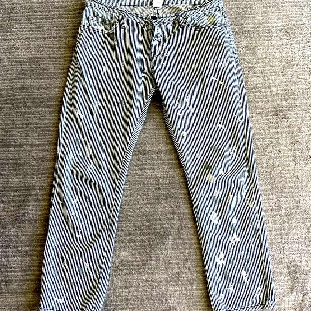 NSF distress, blue and white stripes , lightweight jeans